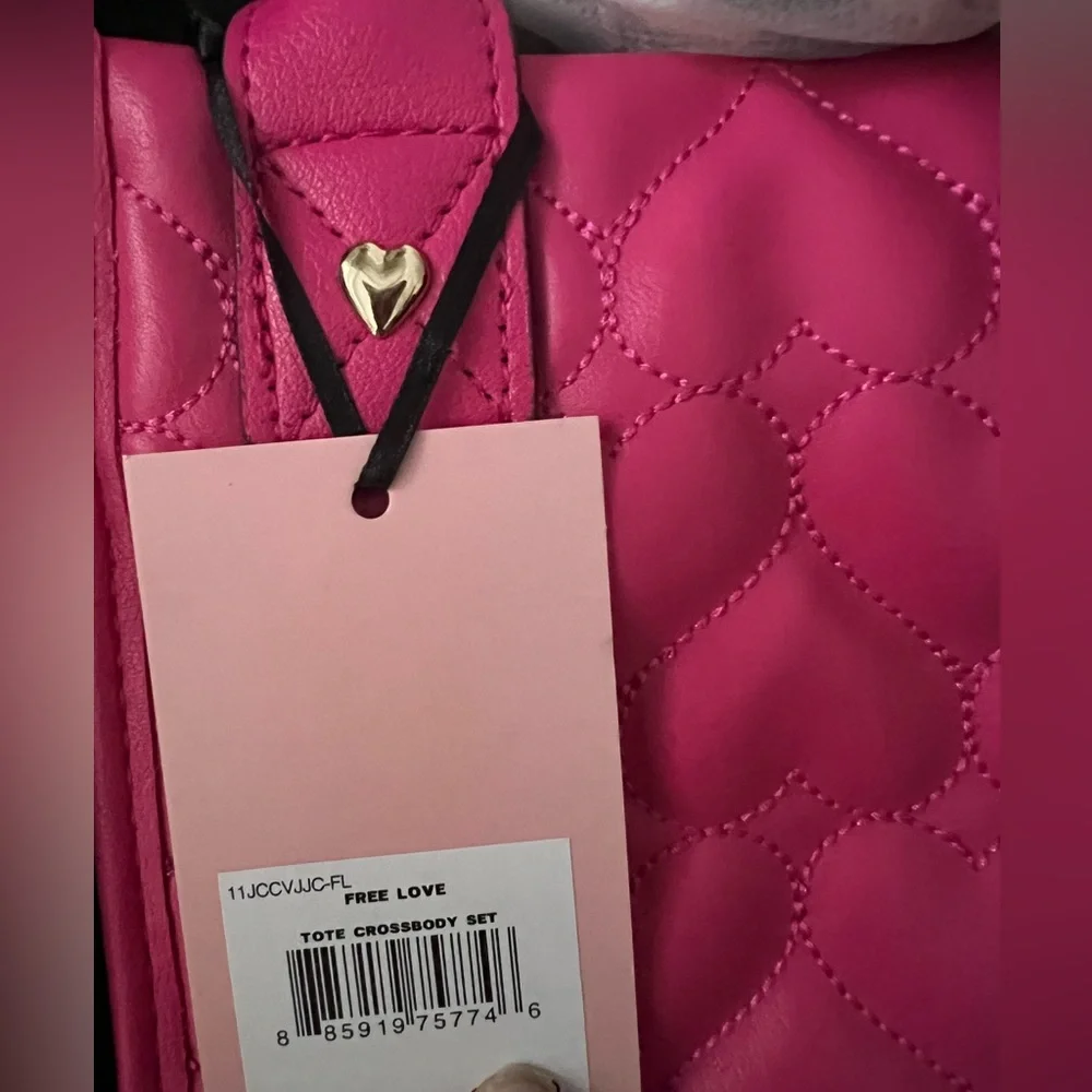 Juicy Couture Free Love Pink Quilted Heart Tote Crossbody Set New